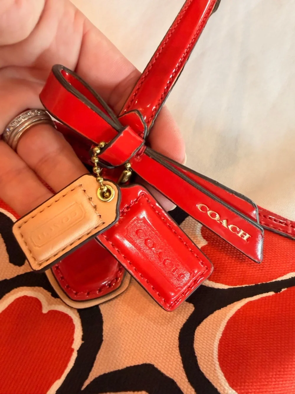 Coach No 25123 Poppy Orange Floral Scarf Tote Satchel - Picture 13 of 14